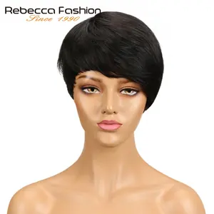 Noble Machine Made Short Straight Hair Wig Peruvian Remy Human Hair Wigs For Black Women Brown Red Mix Color Wig