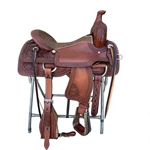 Silla de montar inglesa de cuero auténtico de vaca y búfalo, estilo western, para carreras de caballos, con herrajes, para adultos, equitación, silla de montar australiana - Product Image 1