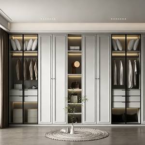 Armario de Dormitorio Moderno Personalizado con Puertas Batientes de Vidrio, Iluminación Integrada y Organizador de Ropa de Madera - Product Image 1