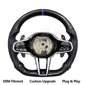 Volant de voiture en fibre de carbone personnalisé LCI Retrofit compatible avec BMW Série 1 2 3 <span class=keywords><strong>4</strong></span> <span class=keywords><strong>Z</strong></span> F40 F44 G20 G21 G22 G28 G29 G80 M3 G80 M M2 M3 - Product Image 1
