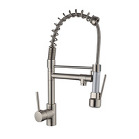 Robinet de cuisine en laiton nickelé avec finition brossée, à commande rotative style clé, pour eau chaude et froide, à montage sur plan