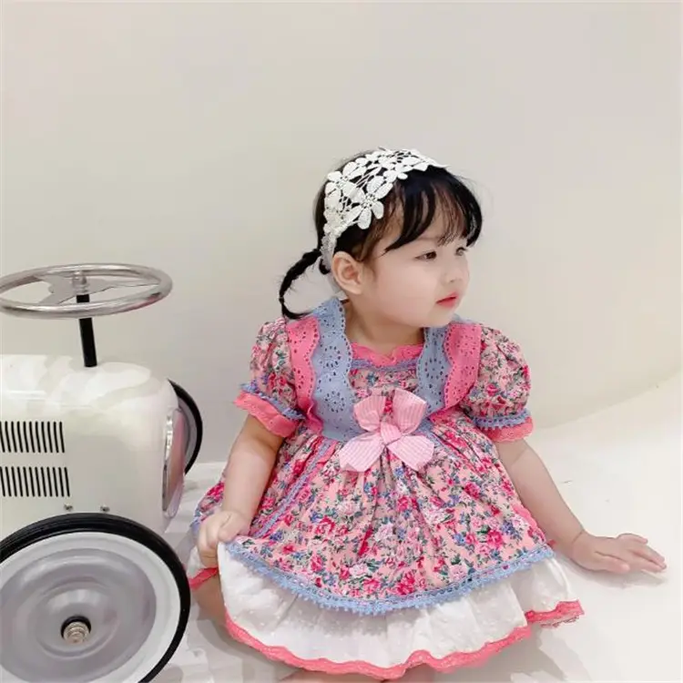 Lolita Style Baby Girls Clothes Lace Good Quality Floral Birthday Party Big Bow Dress Vintage Luxury Spanish Dresses For Kids