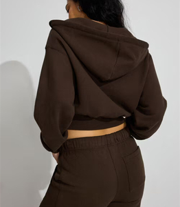 Su misura all'ingrosso di alta qualità canguro tascabile con cappuccio a bolle Zip Set due pezzi elegante moda abbigliamento <span class=keywords><strong>da</strong></span> <span class=keywords><strong>donna</strong></span> per il tempo libero - Product Image 4