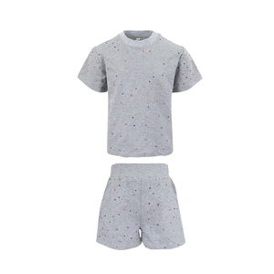 Ensembles de vêtements pour garçons, gris chiné, sweat-shirt à manches courtes avec strass en cristal 3D, short à taille élastique, décontracté, été, 2 pièces - Product Image 2