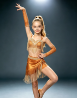Tenue de concours de danse latine pour filles Anna Shi avec strass et franges, haut à bretelles spaghetti et jupe à franges pour spectacle sur scène