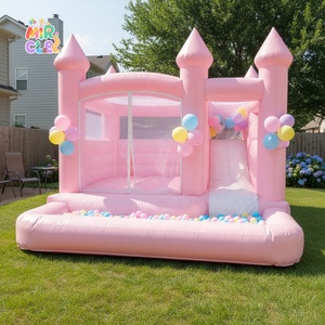 Brincolín Infantil Princesa Rosa con Globos Pastel y Piscina de Pelotas, Casa de Brinco Comercial para Fiestas Temáticas - Product Image 1
