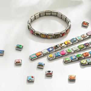 Bracelet en acier inoxydable de style italien, avec module géométrique et pierre naturelle, finition émail coloré, pour bracelets à breloques DIY - Product Image 3