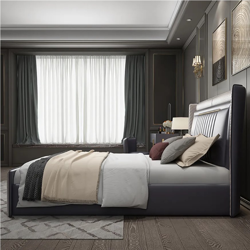 Modern frame wingback headboard upholstered cal king bed platform bed