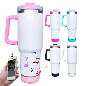 Player40oz musik warna-warni Matte cangkir kopi perjalanan gelas sublimasi putih kosong 40oz speaker musik tumbler dengan pegangan