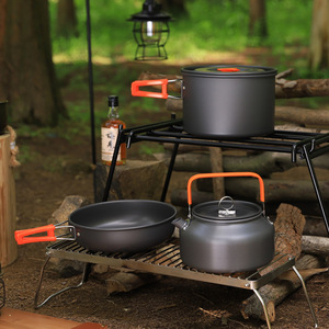 Juego de utensilios de cocina portátiles para exteriores Ds512, hervidor de aleación de aluminio, sartén antiadherente, ligero, compacto, accesorio para estufa de camping - Product Image 2