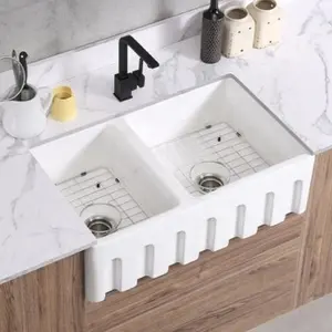 高品質スタイルファームシンク浴室キッチンエプロンフロントセラミック長方形シンク