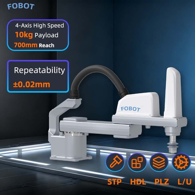 FOBOT 4-Axis SCARA Robot 5-10KG Payload PLC Motor 2.0KVA Power 220V 29kg Gear Handling Sorting Labeling Assembly Dispensing
