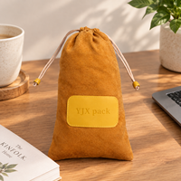 Sac à cordon en velours doux, étiquette personnalisée en PU, pochette anti-poussière pour bijoux, cosmétiques, cadeaux