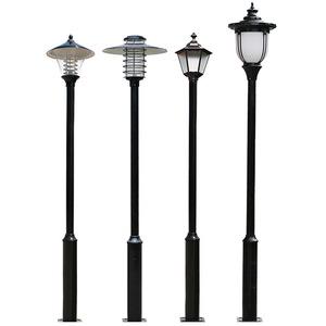 Lampadaire de jardin en métal d'extérieur, LED blanc chaud, abat-jour en verre, IP66, AC 220V, 2700K, détecteur de mouvement, garantie 10 ans, alimenté par énergie solaire - Product Image 1