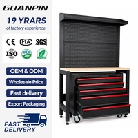 Chariot à outils haute capacité avec 5 tiroirs verrouillables, panneau perforé réglable et roulettes pivotantes pour atelier de mécanique professionnel