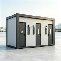 Toilettes mobiles haut de gamme économiseuses d'eau en acier galvanisé, préfabriquées, avec lavabo en céramique et lampe LED, pour écoles, parcs et ateliers