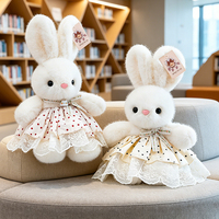 Lindo Peluche de Conejita Blanca con Vestido de Encaje y Falda con Lazo, Muñeca de Peluche de Animal, Venta al por Mayor, Regalo para Niñas en Días Festivos y Cumpleaños, Decoración del Hogar