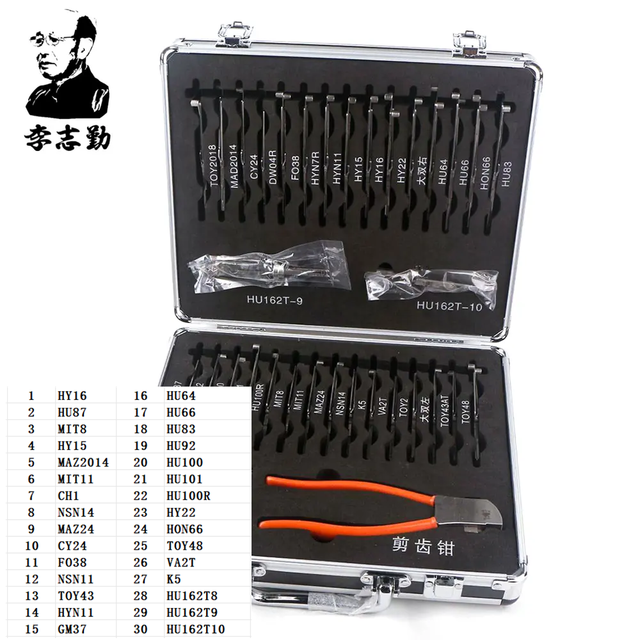 HUANYUSUPPLY Li Shi-32-piece Anti-Rust Locksmith's Commonly Used Fingerprint Unlocking Tool with Clip Pliers-Two-in-One