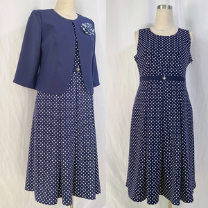 Ensemble de vêtements de cérémonie pour femmes grandes tailles, costume de bureau formel bleu à pois, veste courte boutonnée - Product Image 6