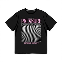 T-shirt pour homme imprimé à la pression, noir, manches courtes, motif géométrique, col rond, coupe ample décontractée, 100% coton, respirant, tricoté