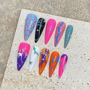 Nuevo Producto Lanzado, <span class=keywords><strong>Uñas</strong></span> Postizas Hechas a Mano con Diseño <span class=keywords><strong>de</strong></span> Cocodrilo, Color Azul Aurora, Modelo Saturn Empress - Product Image 2
