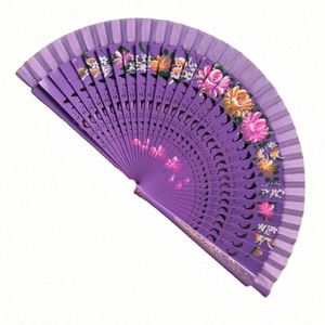 Wholesale Customized Solid Color Handmade 23 cm Blank Spanish Carved Advertising Folding Fans Bamboo Handle Hand Fan for Wedding - Product Image 1