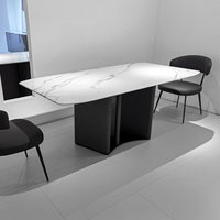 Table à manger rectangulaire en marbre blanc de luxe minimaliste moderne avec pieds en métal artistiques pour hôtel, restaurant, maison, cuisine