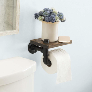 Porte-<span class=keywords><strong>papier</strong></span> toilette mural vintage en laiton noir mat avec étagère et support pour téléphone - Product Image 3