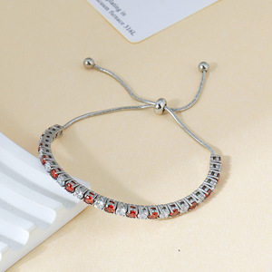 3mm Tennis <b>Bracelet</b> with <b>Red</b> CZ Stones | Adjustable 18K PVD Gold Plated Stainless Steel Mesh Chain | Waterproof & Hypoallergenic - Product Image 1