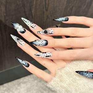 10 faux ongles faits main à presser, motifs griffes de chat rose et noir, couverture complète, <span class=keywords><strong>manucure</strong></span> portable pour <span class=keywords><strong>Halloween</strong></span> - Product Image 5