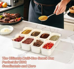 Contenedor de caja de aperitivos de PP moderno portátil 8 compartimentos individuales bandeja de servicio dividida manija de tapa para almacenar alimentos frutas dulces - Product Image 4