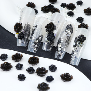 50 unids/bolsa 6/8mm negro blanco resina Rosa <span class=keywords><strong>Flores</strong></span> con oro plata cuentas uñas encantos mariposa <span class=keywords><strong>manicura</strong></span> 3D decoración de uñas - Product Image 1