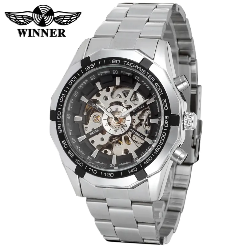 WINNER 8042 Classic business automatic mechanical watch men stainless steel strap skeleton mens watches winner 246