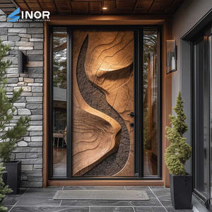 Porte d'entrée en bois de style rétro avec quincaillerie vintage et détails sculptés pour projet de villa historique - Product Image 5