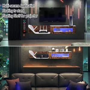 Moderno rustico flottante <span class=keywords><strong>TV</strong></span> Stand luci <span class=keywords><strong>LED</strong></span> <span class=keywords><strong>pannello</strong></span> di legno <span class=keywords><strong>con</strong></span> vetro <span class=keywords><strong>porta</strong></span> di stoccaggio per <span class=keywords><strong>TV</strong></span> proiettore per soggiorno - Product Image 5