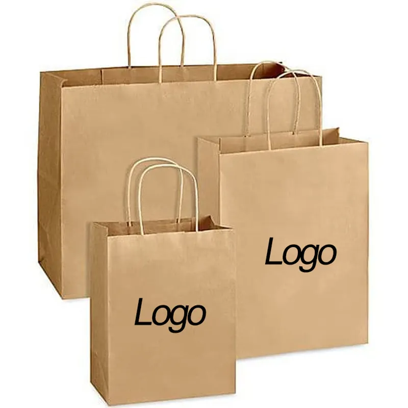 큰 크기 도매 가격 갈색 크래프트 종이 가방 사용자 정의 인쇄 로고 쇼핑 종이 가방