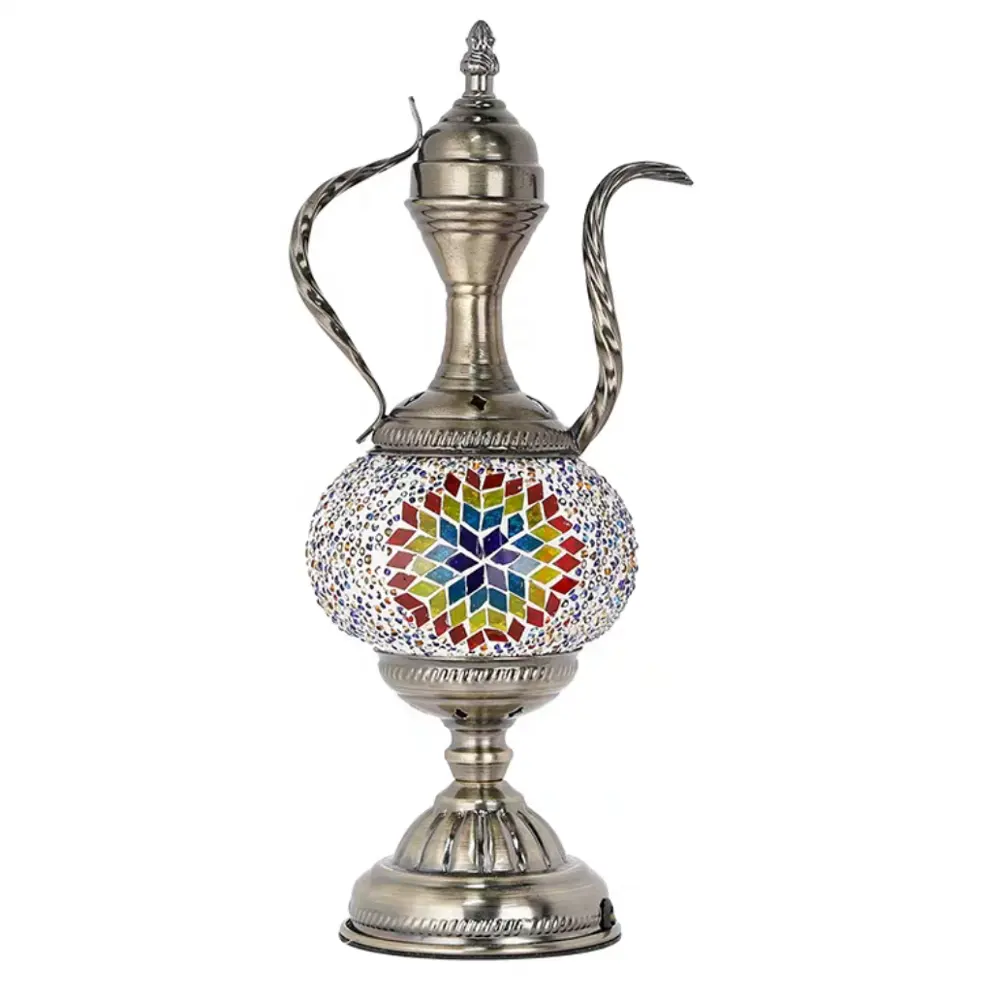 Handmade Vintage Teapot Moroccan Mosaic Glass Table Desk Bedside Turkish Lamp Christmas Gifts