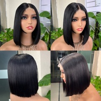 Peluca sin pegamento de cabello humano 100% vietnamita, cierre Kim K, lisa, estilo bob, sin pegamento