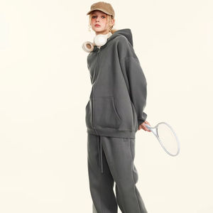 ชุดเสื้อมีฮู้ดแบบหลวมคุณภาพสูงเทรนด์แฟชั่นสำหรับผู้ชายและผู้หญิงสามารถกำหนดเองได้ด้วยเสื้อฮู้ดมีซิปสีกำมะหยี่ - Product Image 3