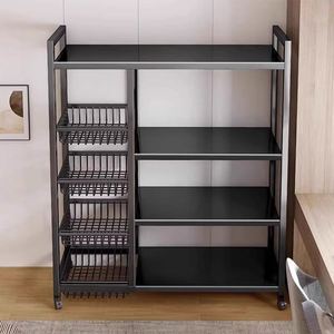 Multi-layer <b>Kitchen</b> Standing Folding Steel Shelf Black 5-Level Metal Storage Rack Modern Design 80x32x108cm Home Hotel Bathroom - Product Image 2