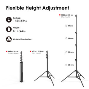 RAUBAY Soporte de Luz de 10 pies con Amortiguación de Aire, Soporte de Luz de Fotografía de Aluminio Resistente Ajustable, Trípode de Iluminación de Estudio - Product Image 2