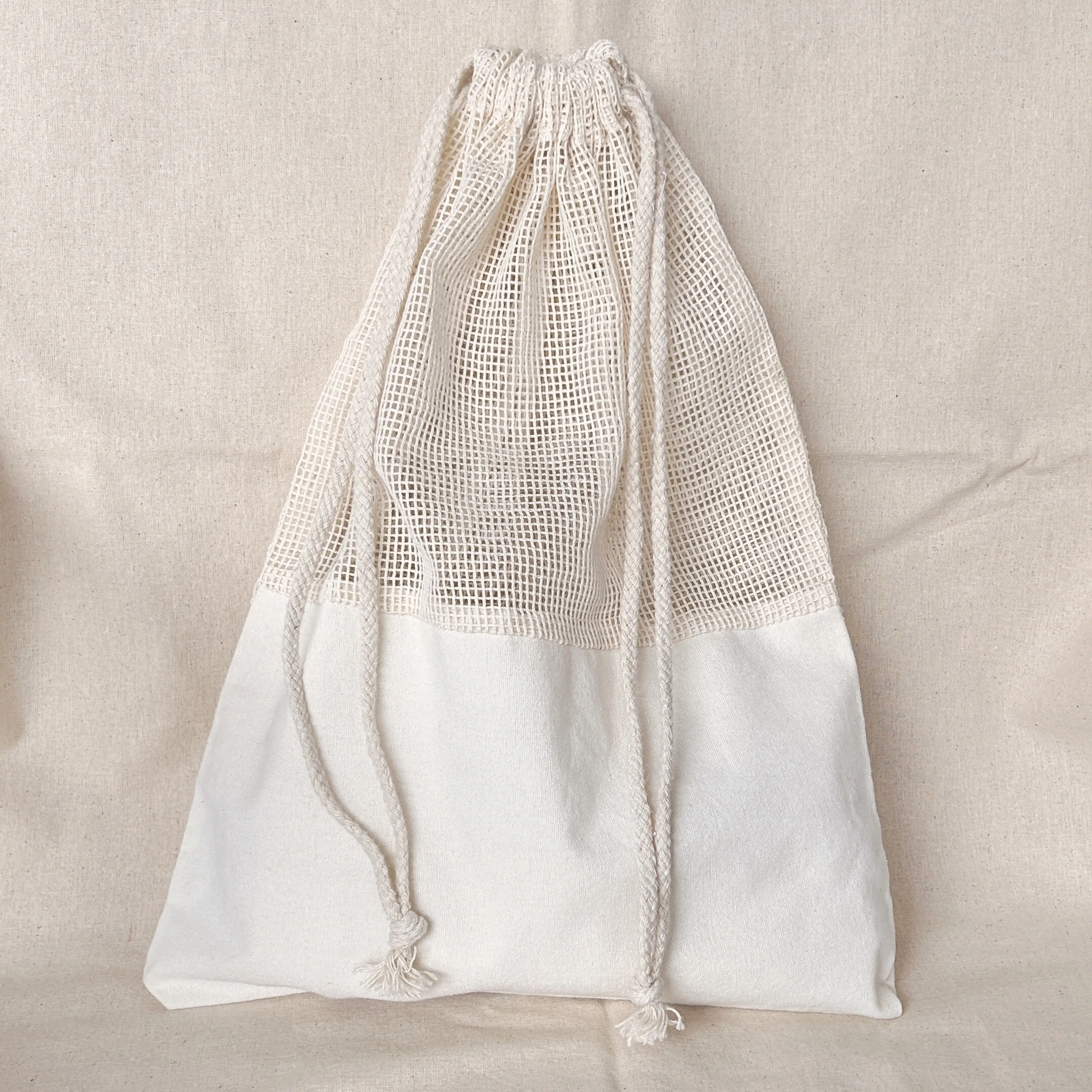 Sacs en maille de coton avec cordon de serrage filet de maille lavable et réutilisable Recyclable écologique biodégradable