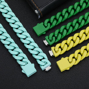 Vente en gros de peinture décorative en acier inoxydable Collier <span class=keywords><strong>Cuba</strong></span> Collier hip hop de luxe en acier titane - Product Image 4