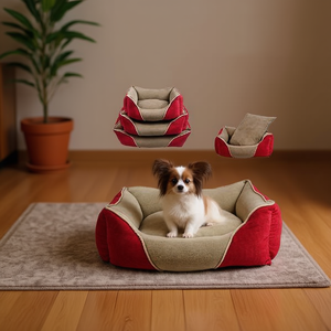 Set di Tre Pezzi in Velluto a Coste e Pile Rosso per Cuccia per Cani - Product Image 3