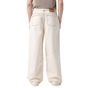 Jeans Baggy Blanc Crème Personnalisé pour Homme 100% Coton Ultra Doux Coupe Droite Unie Pantalon en Denim Tendance Coupe Ample Slim Fit Blanc - Product Image 2
