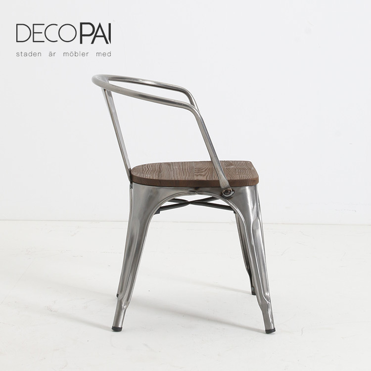 Industrial Arm Chair Metal Dinning Chair Timber Seat