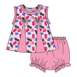 Set di <span class=keywords><strong>abbigliamento</strong></span> personalizzato per ragazze stile dolce senza maniche Top Design a fiocco 2 pezzi abiti corti comodi in tessuto <span class=keywords><strong>abbigliamento</strong></span> per ragazza - Product Image 2