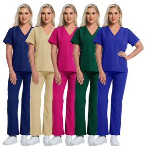 Beauty Spa Skin Care Therapist Work Uniform Elastic V Neck Moisture Wicking Split Set Women Hospital Uniforms - Product Image 1