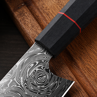 Couteau de Chef Nakiri à Motif Damas, Manche en Bois Foncé, Lame en Acier Inoxydable, Anneau Rouge, Conception Ambidextre, Compatible Lave-Vaisselle pour la Maison