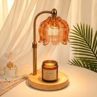 Lampe chauffe-cire en verre en forme de tulipe orange, réglable et sans flamme, diffuseur d'aromathérapie avec base en bois pour la décoration intérieure